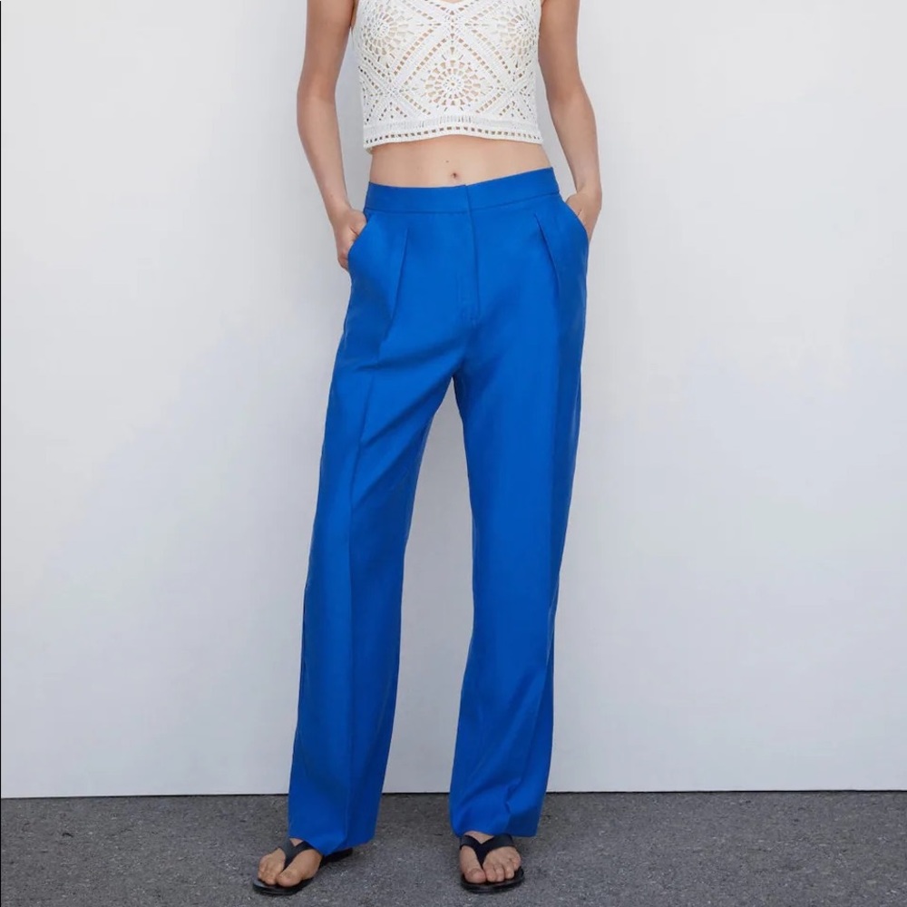 BMWT Mango Women’s Blue Pleat Straight Pants